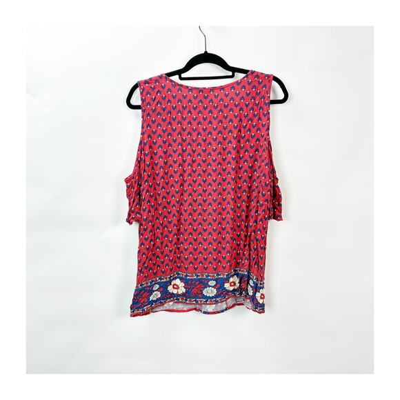 2/$30 St. John’s Bay Daisy Floral Cold‑Shoulder Tank XL Petite Red Rayon Soft - Picture 7 of 9